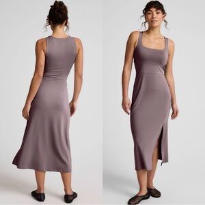 NWT BEYOND YOGA Getaway in Taupe Woodland Midi Bodycon Dress Sz L